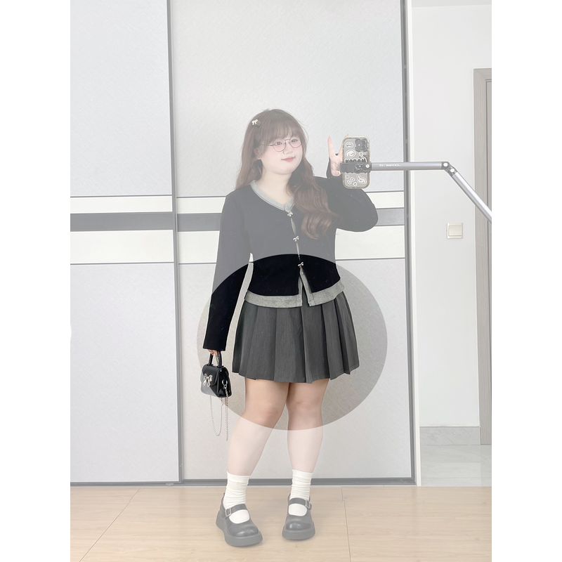 

Spicy Stripe Plus Size Women s Small Waist Plus Size Ladies Slimming False Two-Piece Bows Buckle Knitting Chic Gray Tops