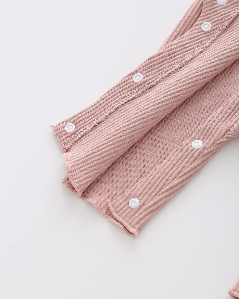Roupa de Bebê Macacões de Manga Comprida Meninas Primavera Outono Macacão Recém-Nascido Pijama Recém-Nascido Preparação para o Nascimento Roupa Íntima Jacquard Gola Simples Rosa 12M