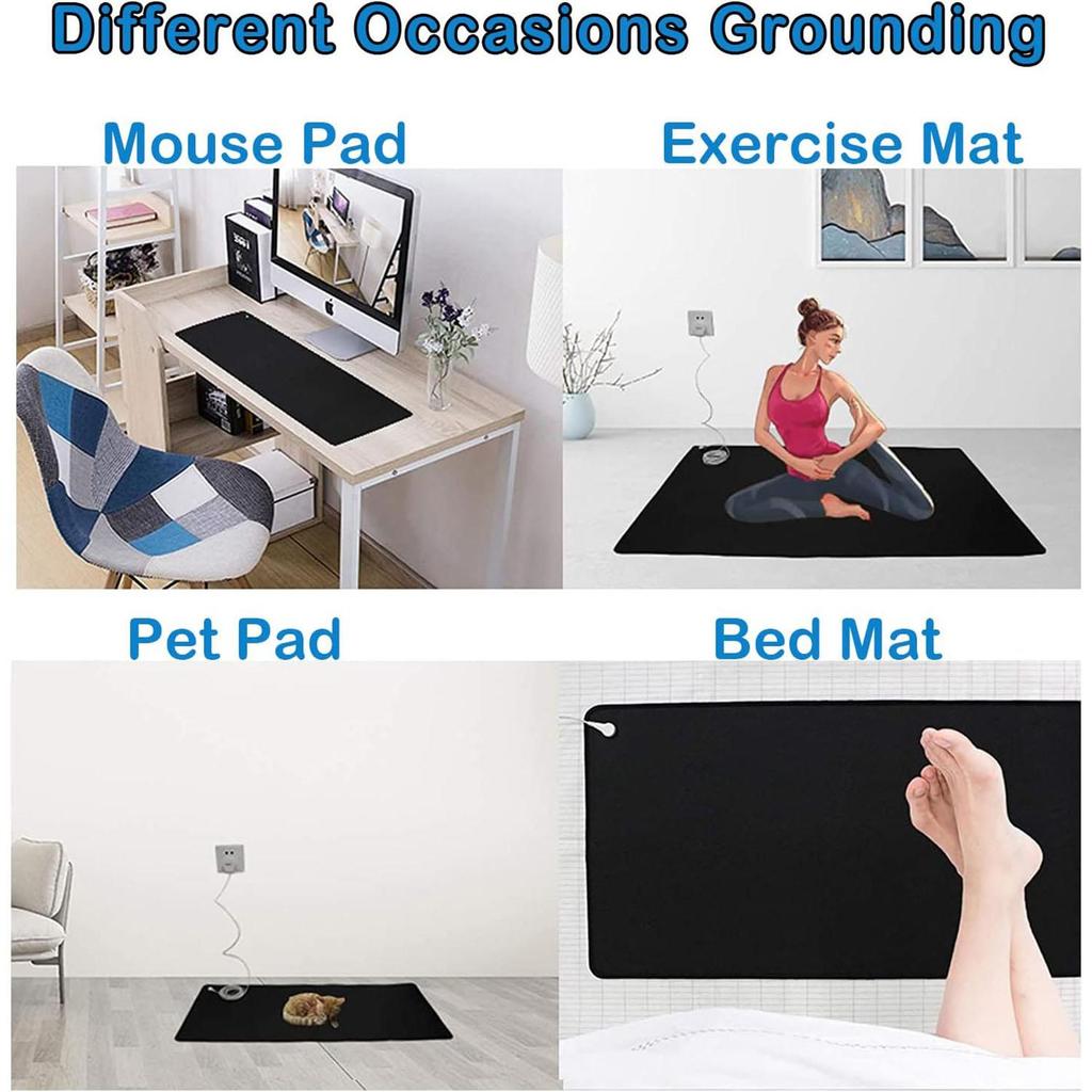 Confezione da 2 Tappetini di Messa a Terra 10x26,7 POLLICI 2 Cavi di Messa a Terra Comfort del Sonno Equilibrio Lavoro Benessere Morbido Riutilizzabile Collegamento Facile Uso Casa Ufficio
