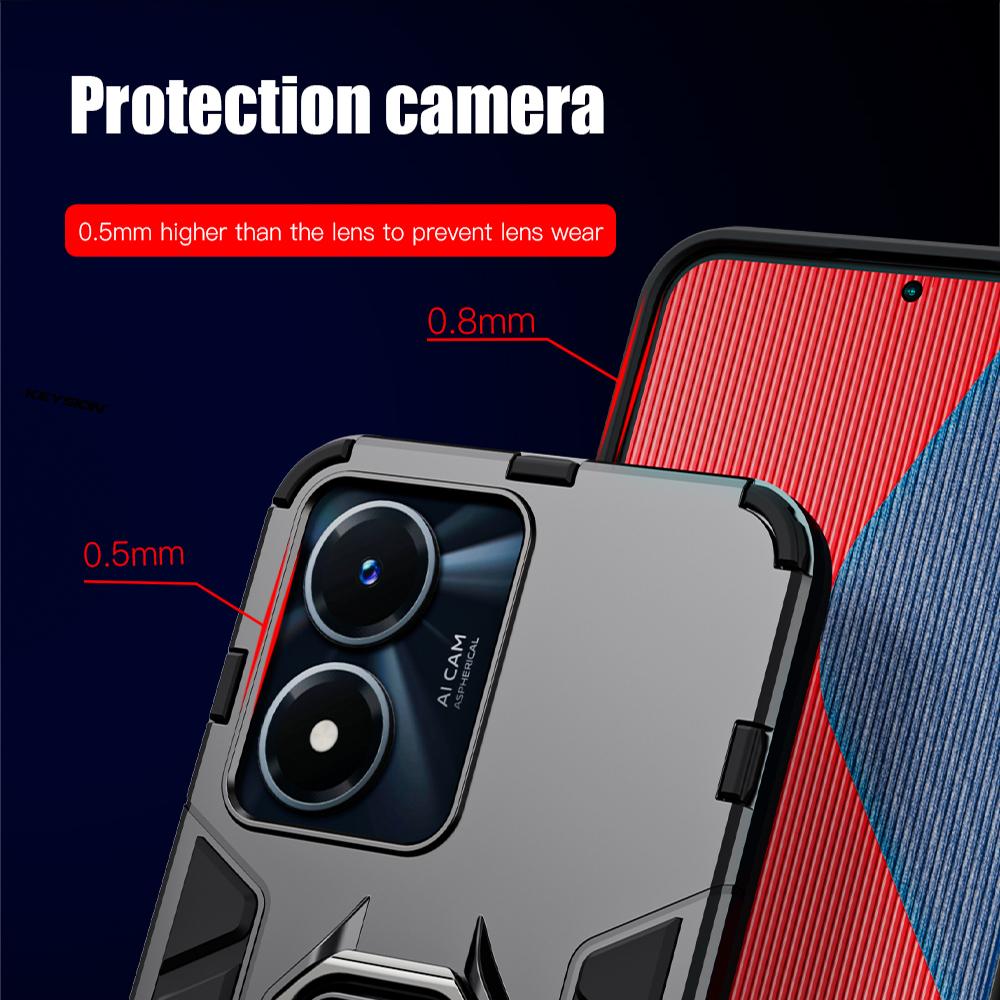 Peatkop Shockproof Armor Case for VIVO Y02S Y77 5G Silicone +PC Metal Ring Stand Phone Back Cover for VIVO Y77 5G Y02S