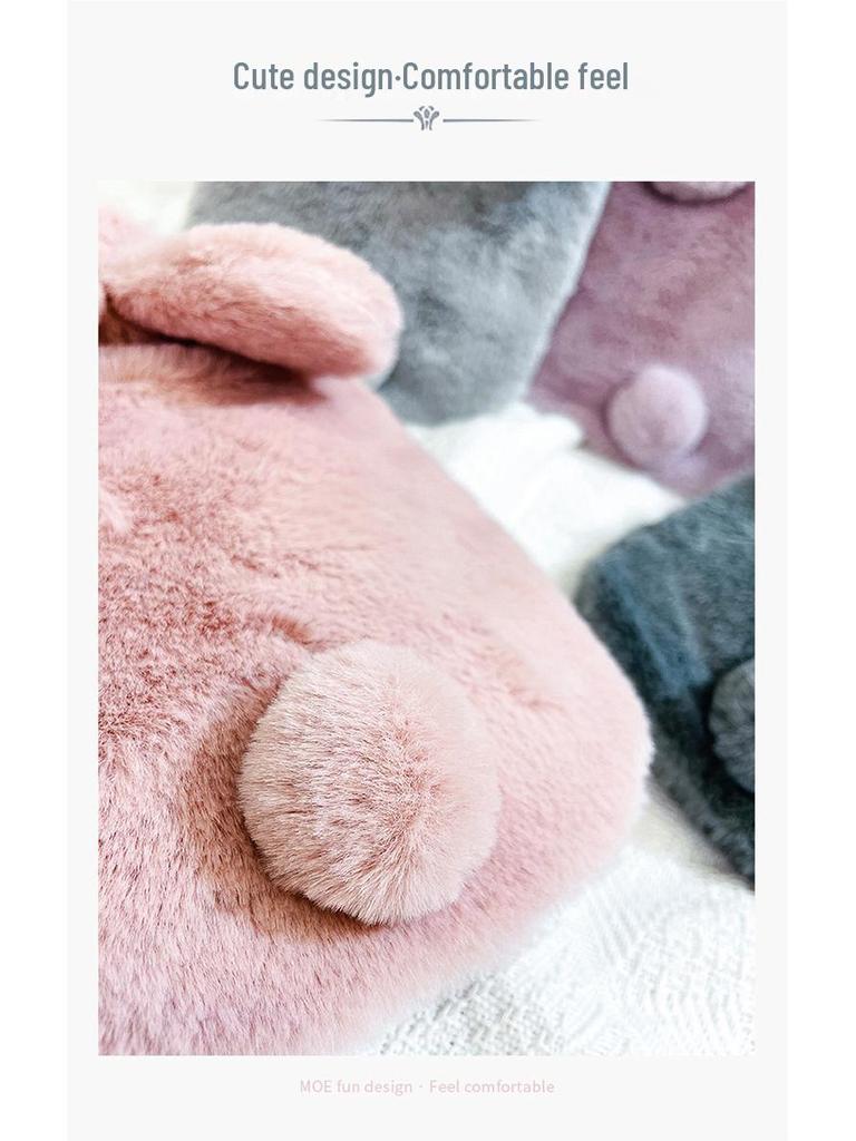 Plüsch-Wärmflasche aus Kaninchenfell im koreanischen Stil XL mit PVC-Wasserbeutel - Handwärmer & Heiße Kompresse