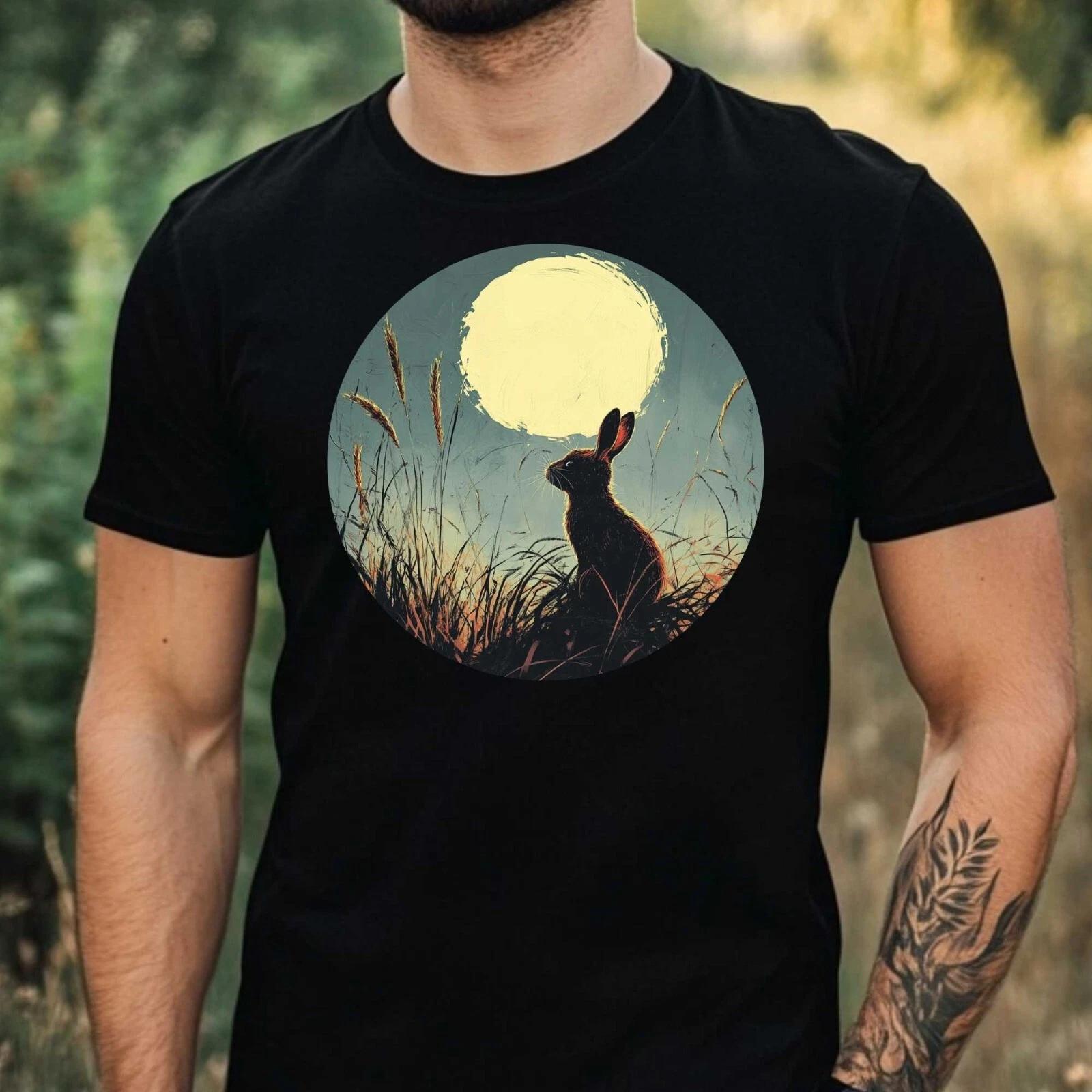 T-Shirt Herren Hase im Mondlicht Motiv Baumwolle Größe XS bis 5XL XXXXL