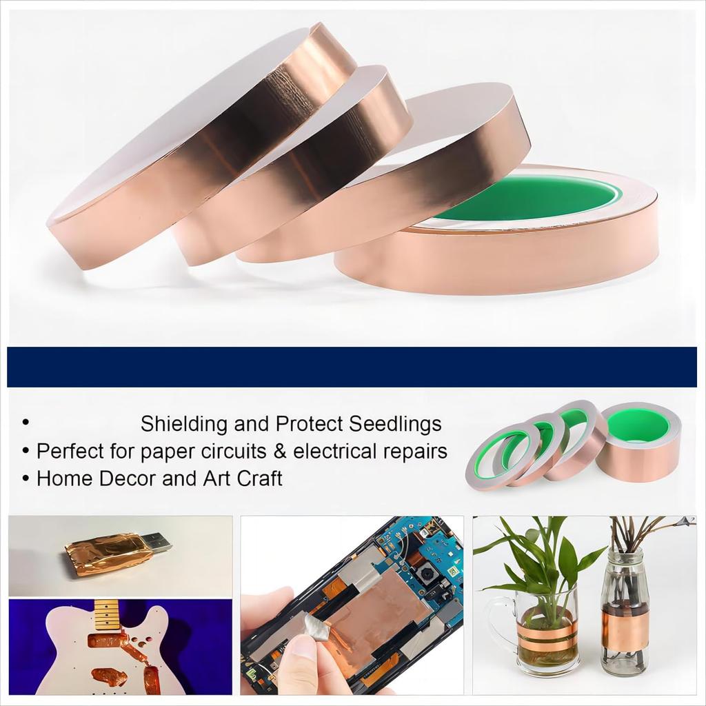 VitalBloom Kupferfolienband, Einseitig, Leitfähig, Kupferfolienband, Metallband, Hitzebeständig,