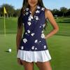 Maglietta da Golf Senza Maniche da Donna con Zip Frontale e Collo, Stampa Floreale, Canotta Atletica per Sport e Attività all'Aperto