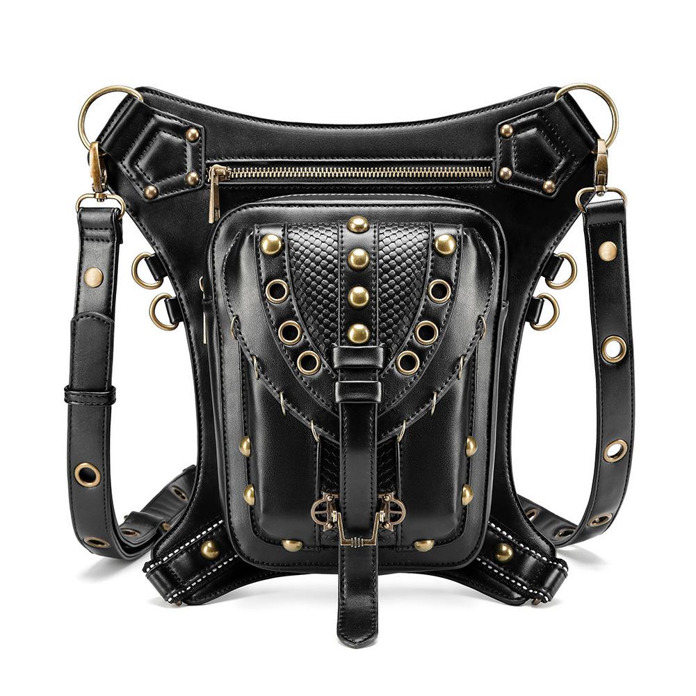 Johnature Moto & Biker Dame Midjepakke Multifunksjonell belteveske Fashion Rivet Pu Leather Skulder- og Crossbody-vesker
