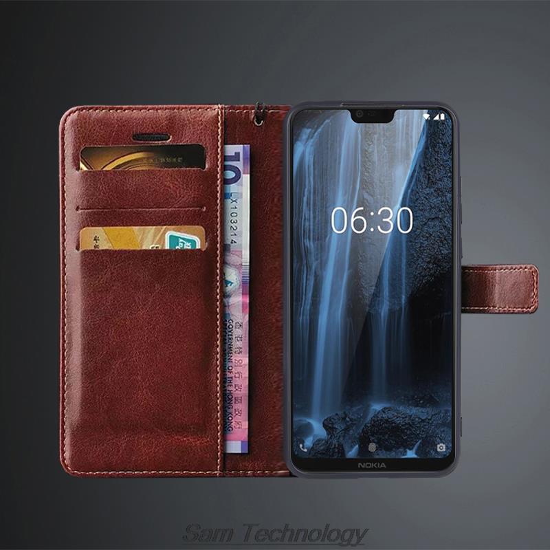 Kortholderdeksel Læretui for Nokia X6 6.1 plus Nokia 6 PU-lær Flip-deksel Retro Lommebok Telefondeksel Business Fundas Coque