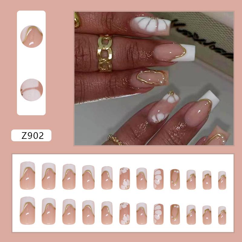 

Nail art patch simple removable nail gold three-dimensional line wearing nail French flower nail art diamond