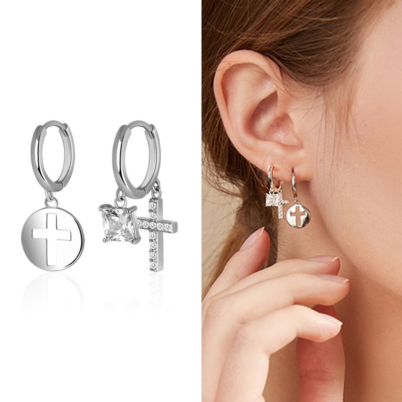 

Модные женские серьги-гвоздики с кристаллами циркона и крестом для готического панка, хип-хопа, женские висячие серьги для пирсинга, вечерние украшения