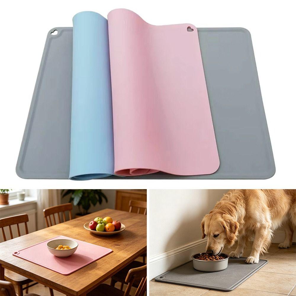 Portable Waterproof Pet Mat Non-Slip Easy Clean Food Bowl Cushion Durable Silicone Dog Feeding Tray for Dogs Cats