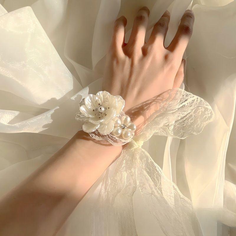 Korean Style Wedding Wrist & Boutonniere Floral Bracelets for Bridesmaids & Groomsmen