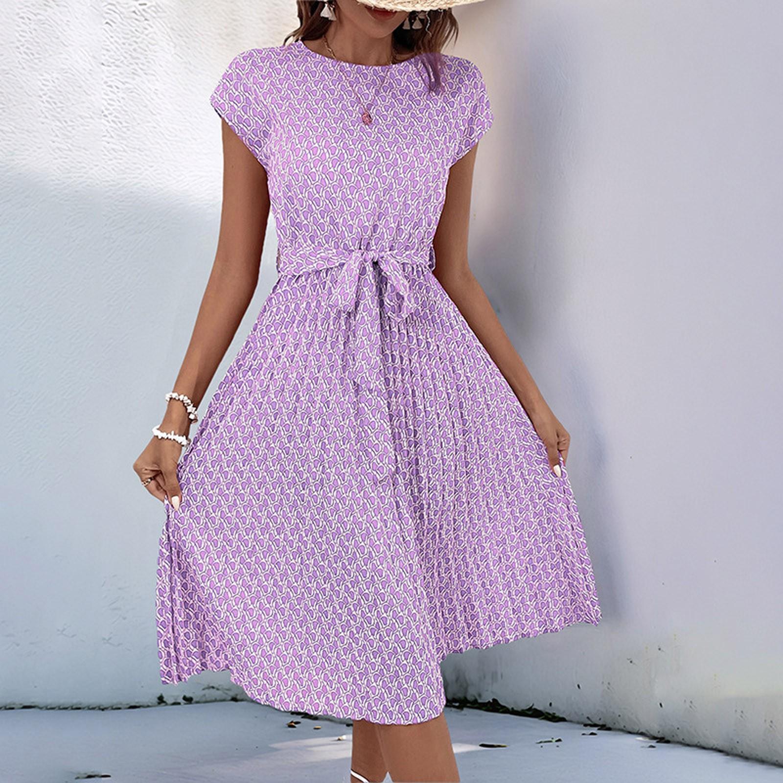 

Женское повседневное свободное платье с принтом и плиссировкой на талии Платье с принтом и плиссировкой на талии L фиолетовый