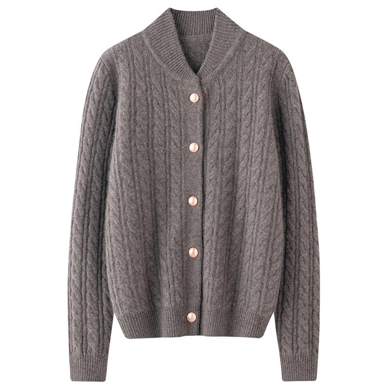 Women's Plus Size Cashmere Stand Collar Thick Knit Cardigan Sweater, Long Sleeve Loose Fit.
