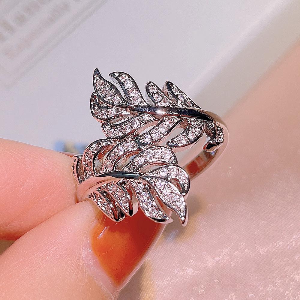 New Zircon Jewelry Rings Fashionable European and American Styles Adjustable Leaves