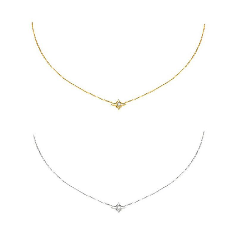 Starry S925 Silver 18K Gold-Plated Zircon Four-Pointed Star Pendant Necklace - Elegant and Delicate Design