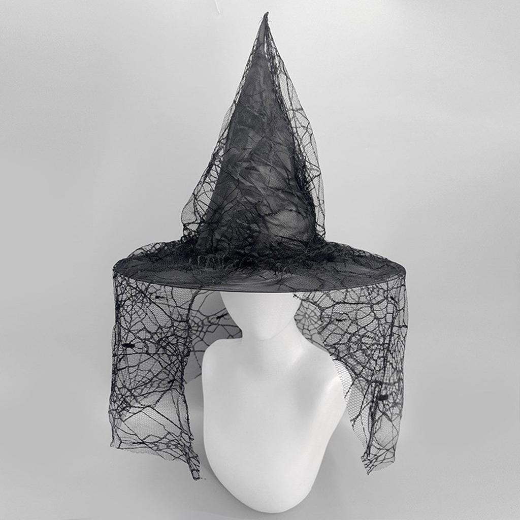 Cooler Hexenhut Schleier Tüll für Frauen Männer Jugendliche für Halloween Party Spinnennetz Transparent Retro Zauberer Cosplay