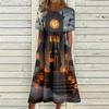 Women's Casual Round Neck Dress with Pockets Halloween Print for Party and Everyday Wear