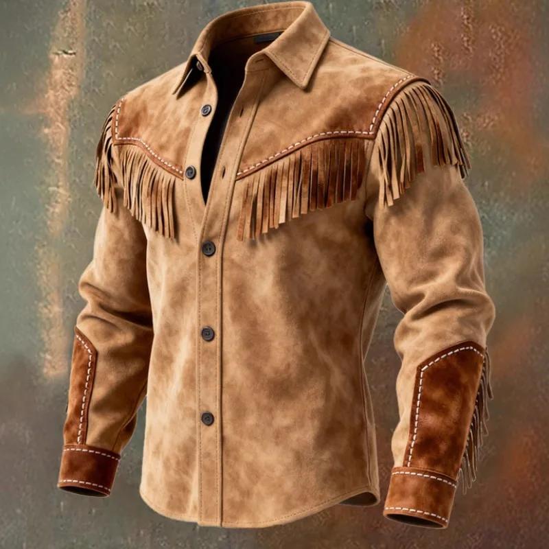 Autumn Winter Men's Fur Fringed Jacket Coat Vintage Ethnic Trendy Button Open Lining Casual Jacket Streetwear Men's Coat