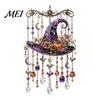 Whimsical Bat And Black Cat Decor Halloween Acrylic Wind Chime Pendant, Crystal Suncatcher Hanging Ornaments, Decorative Luminous Pumpkin Porch