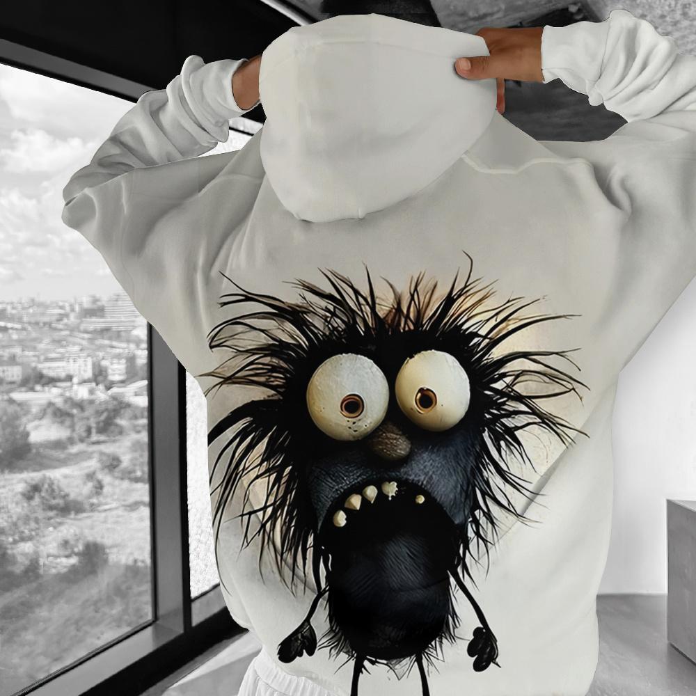 Vtipná pánská mikina ležérní s dlouhým rukávem s kapucí přes hlavu kreslený potisk top módní oversized vintage pánská mikina streetwear