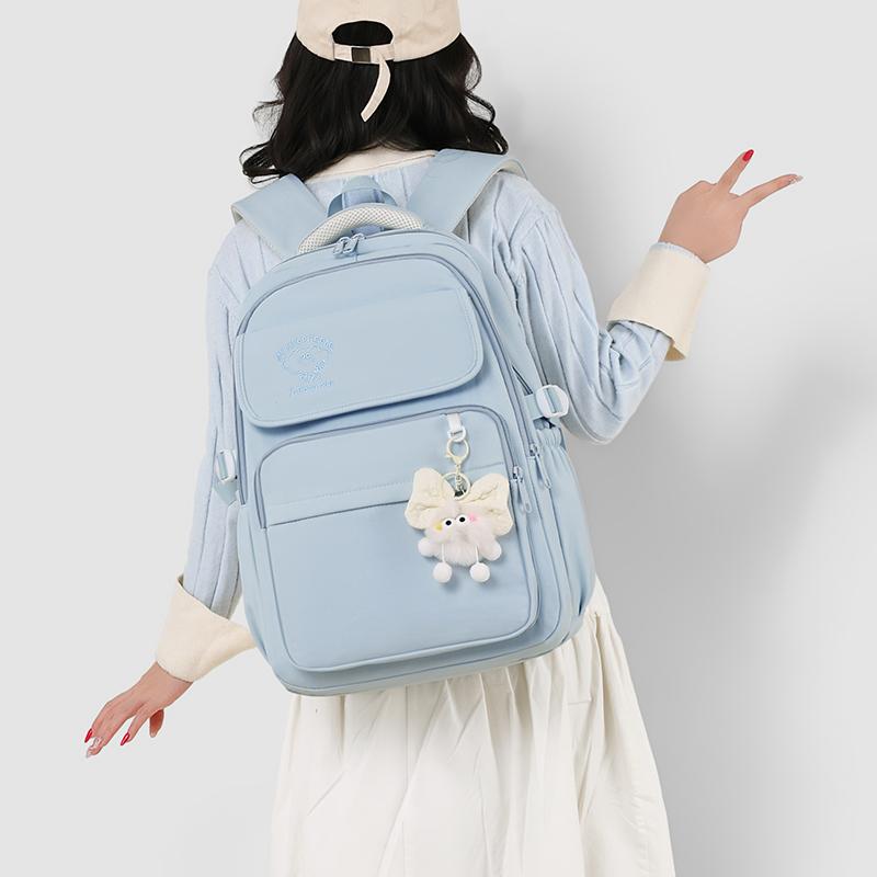 Large Capacity Student Schoolbag Women's Solid Color Backpack Multi-Compartment Wear-Resistant Backpack