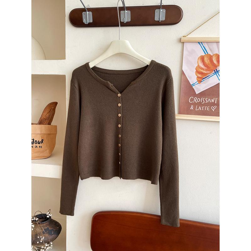 Retro Small Soft Waxy Sweater Knitted Cardigan Women's Autumn and Winter Thin Stacked Coat Bottoming Top