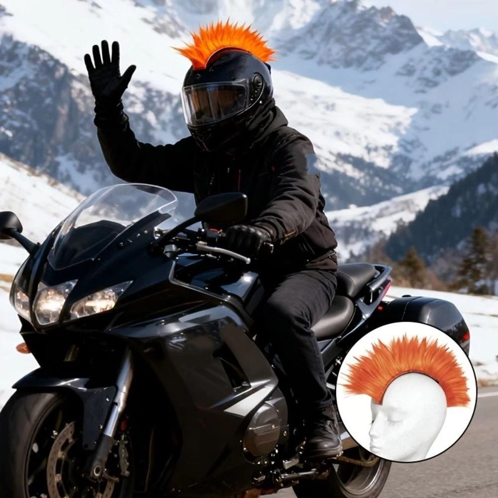 Colorful Mohawk Synthetic Wigs Reusable Adhesive Helmet Decorations Synthetic Motorcycle Accessories Helmet Mohawk Wig