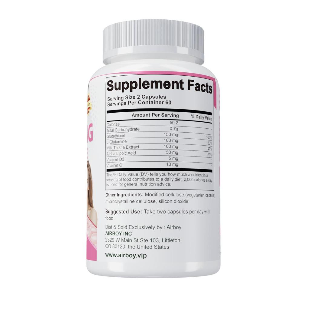 100% Natural Glutathione Supplement, Contains Vitamins and Alpha-lipoic Acid, Whitening, Antioxidant, Suitable for Adults.