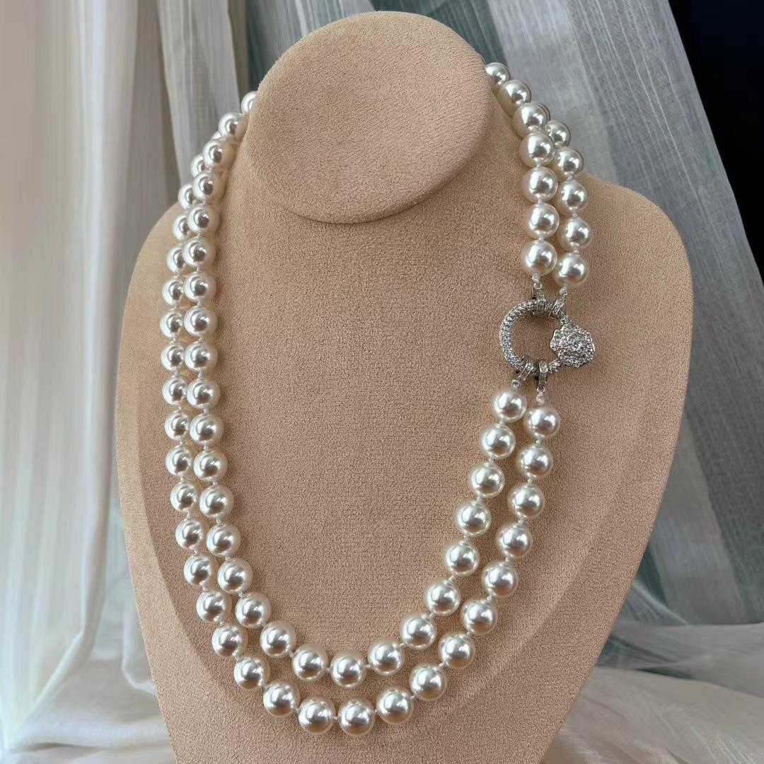

Vintage Combination Multi-Wear Double-Layer Stacked Shijia Cold White Pearl Necklace Long Sweater Chain Rose