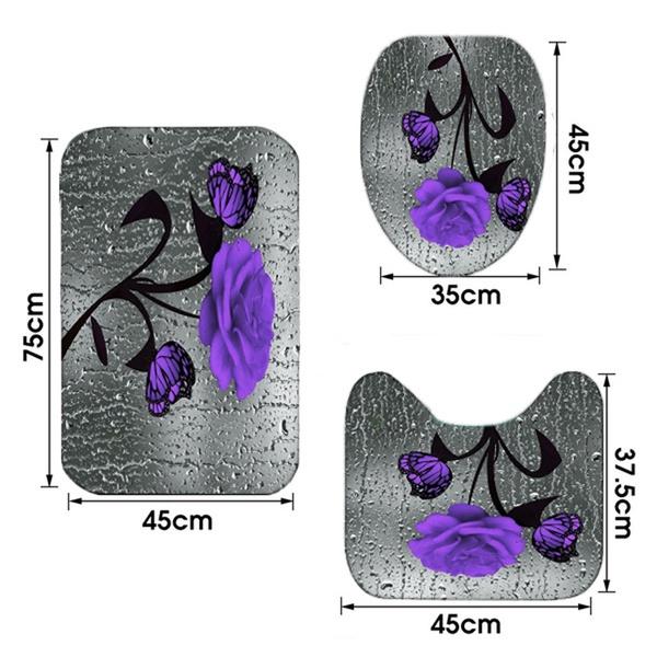Blooming Flowers Rose Butterfly Shower Curtain Set Waterproof Bathroom Toilet Seat Cover Bath Non-Slip Mat Rug Carpet Bath Decor