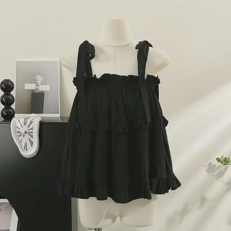 Süßes, schulterfreies Camisole mit Schnürung und Schleife aus Holz für Damen – neues Sommerdesign