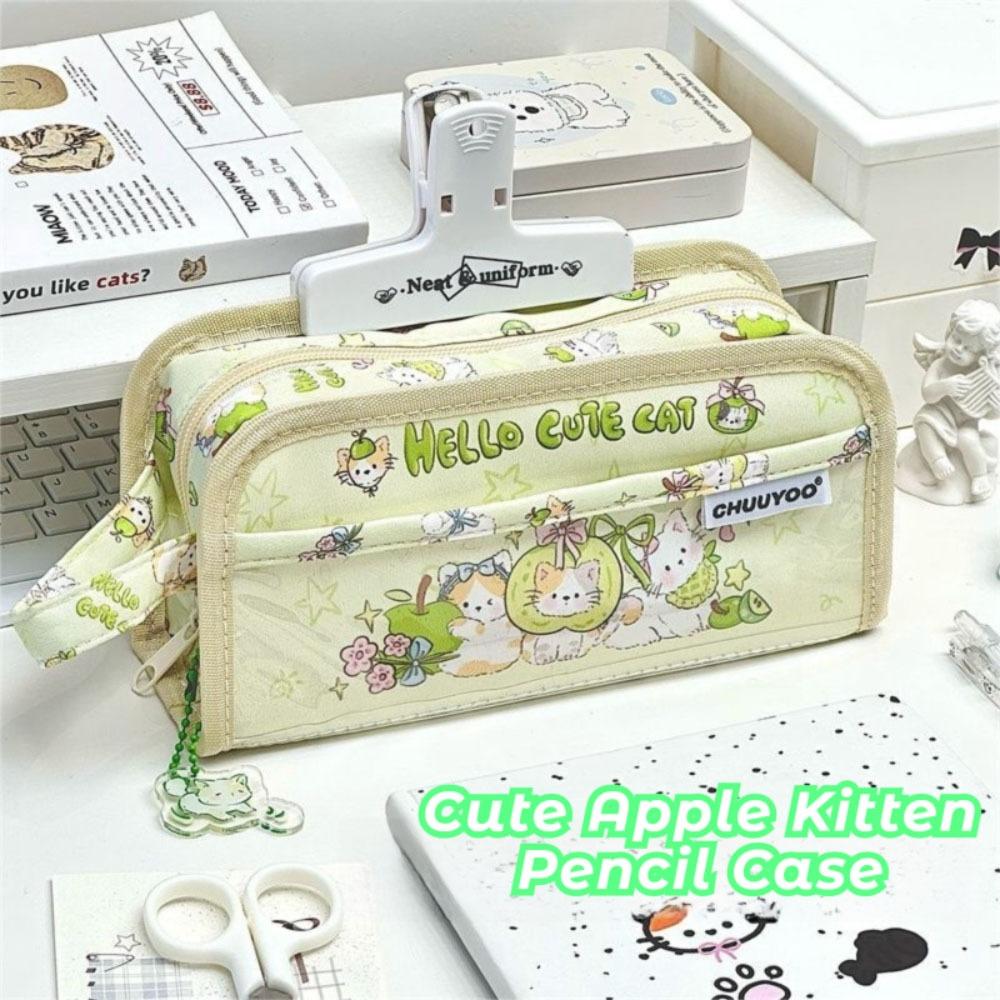 Cartoon Cute Kitten Pencil Case Large Capacity Multilayer PVC Pen Bag Dirty-proof Pen Box For School Office