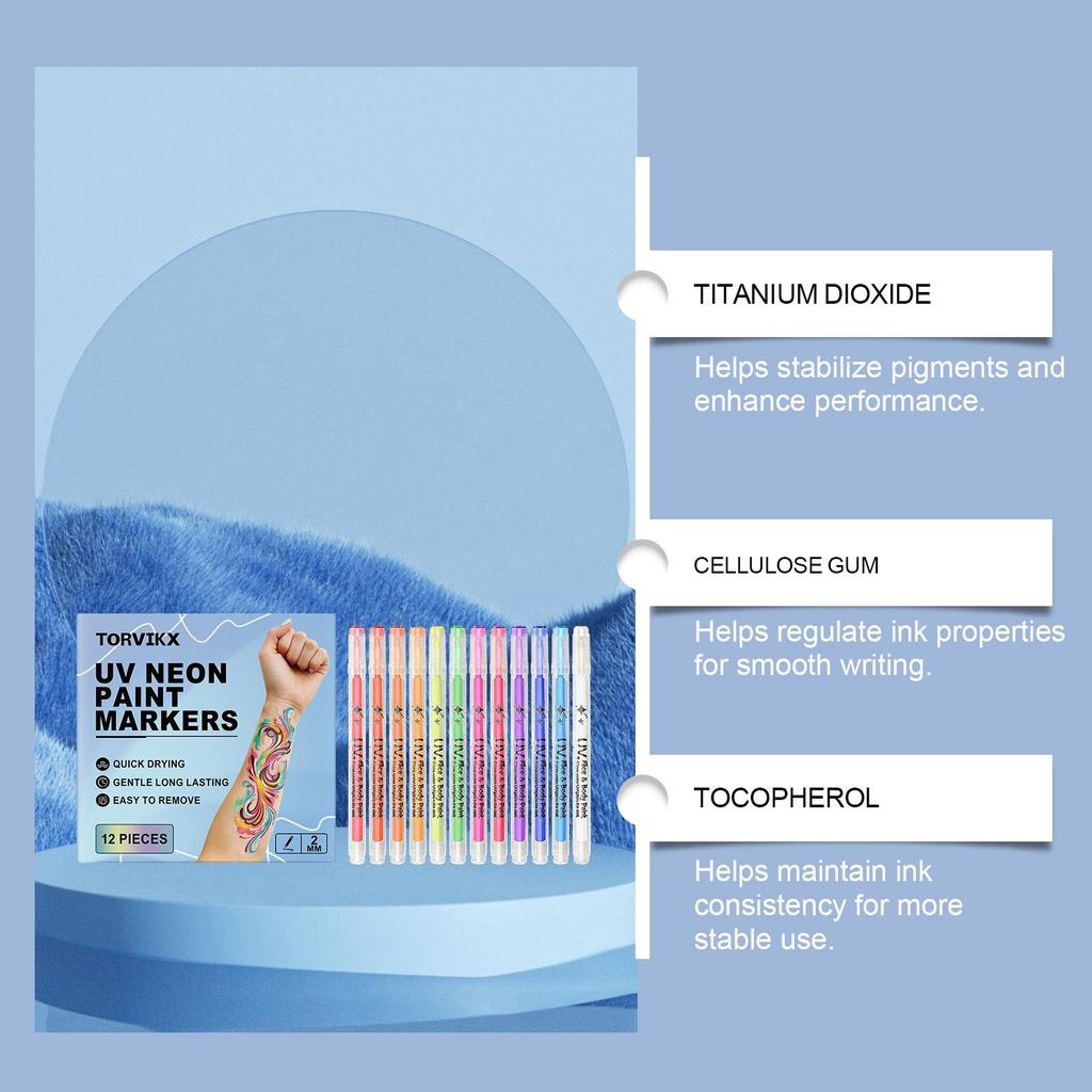 TORVIKX Neon Face & Body Paint Pens for Holiday Parties