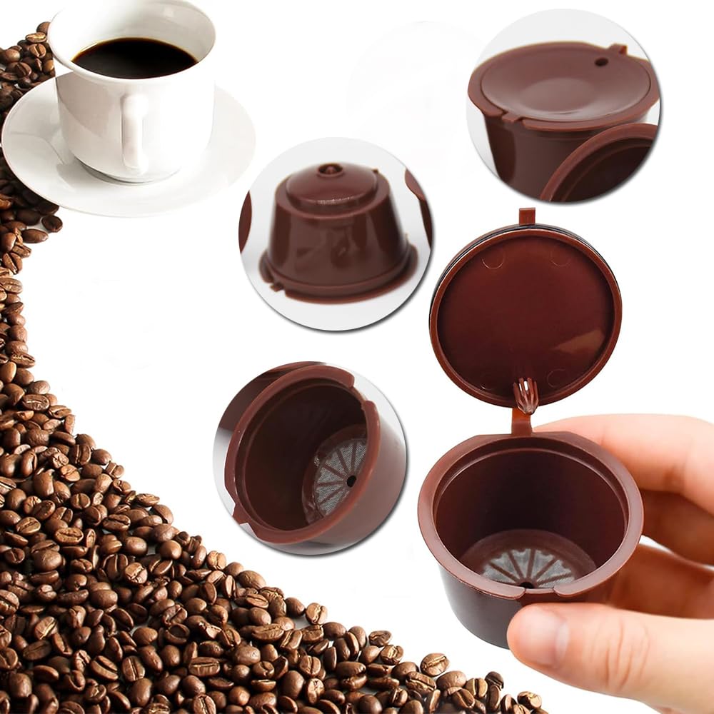 KALOLINNA Coffee Capsules, Suitable for Dolce Gusto, Set of 6, Reusable Coffee Filters, Compatible with Dolce Gusto, Easy To Carry, Includes Brush