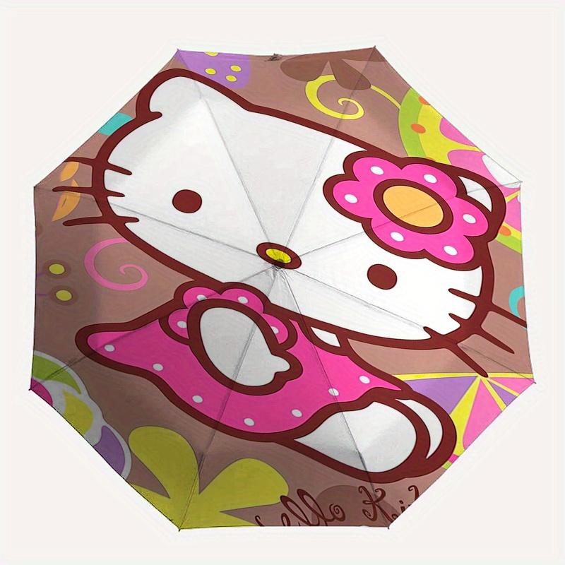 Hello Kitty,Floral Automatic Folding Umbrella-Simple 8-Rib Design, Bright Cartoon Pattern, Durable Iron Frame, Suitable For Travel, Outdoor,