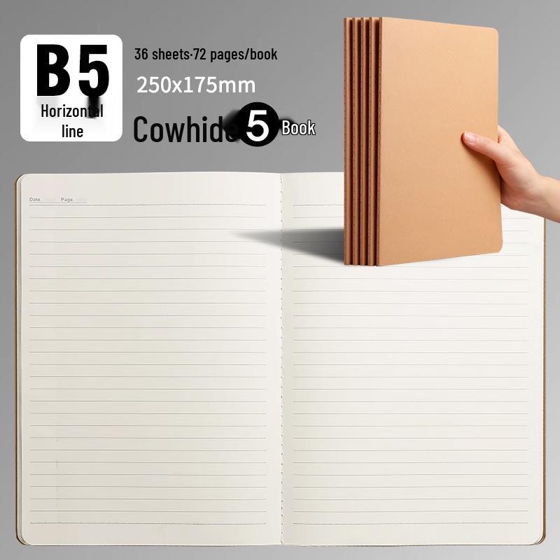 100-Page A5/B5 Black Cowhide Notebook for College Students