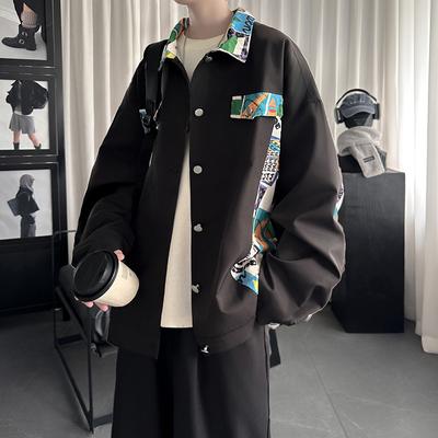 Splicing Design Jacket Men's Spring and Autumn Large Size Loose Jacket High-end Korean Version of The Trend Ruffian Cotton-padded Clothes
