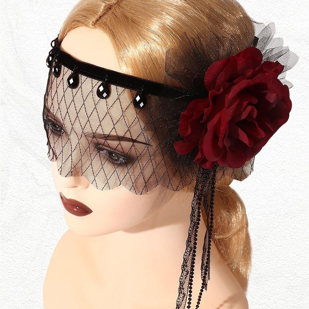 Personality Feather Halloween Masquerade Mask Fashion Funny Fancy Rose Lace Face Mask Lightweight Black Mesh Mask Party Props