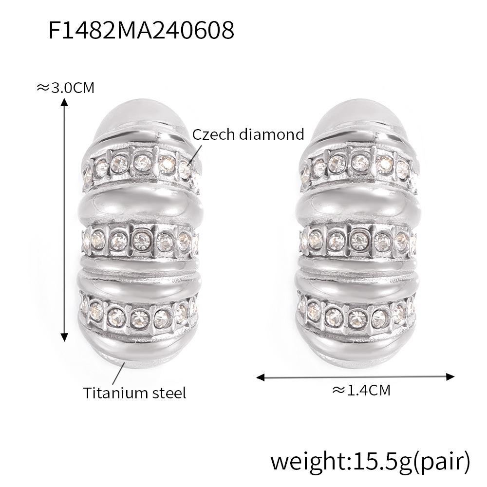 European-American Textured Design Earrings: Creative Diamond-Inlaid 18K Gold Plated Titanium Steel