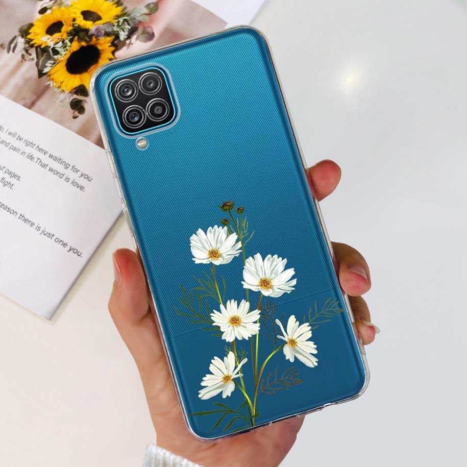 For Samsung Galaxy A12 Case Transparent Cover Fashion Flower Slim Soft TPU Phone Case For Samsung A12 SM-A125F M12 F12 A 12 Capa