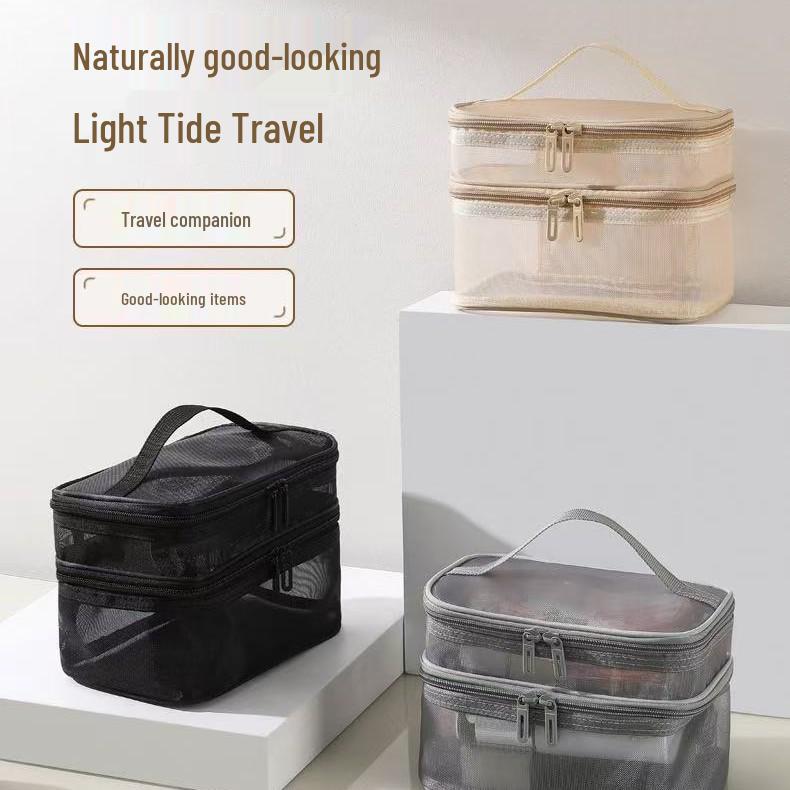 Large Mesh Makeup and Toiletry Bag - Portable, Travel-Friendly, Customizable Logo
