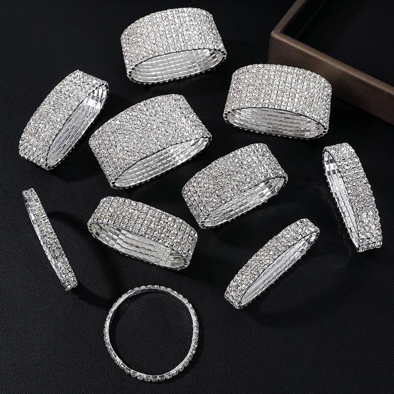 Bracelet Tendance Luxe Léger Multi-rangs Réglable Élastique Zircon Complet Zircon Adapté pour Voyage, Fête, Festival Cadeaux