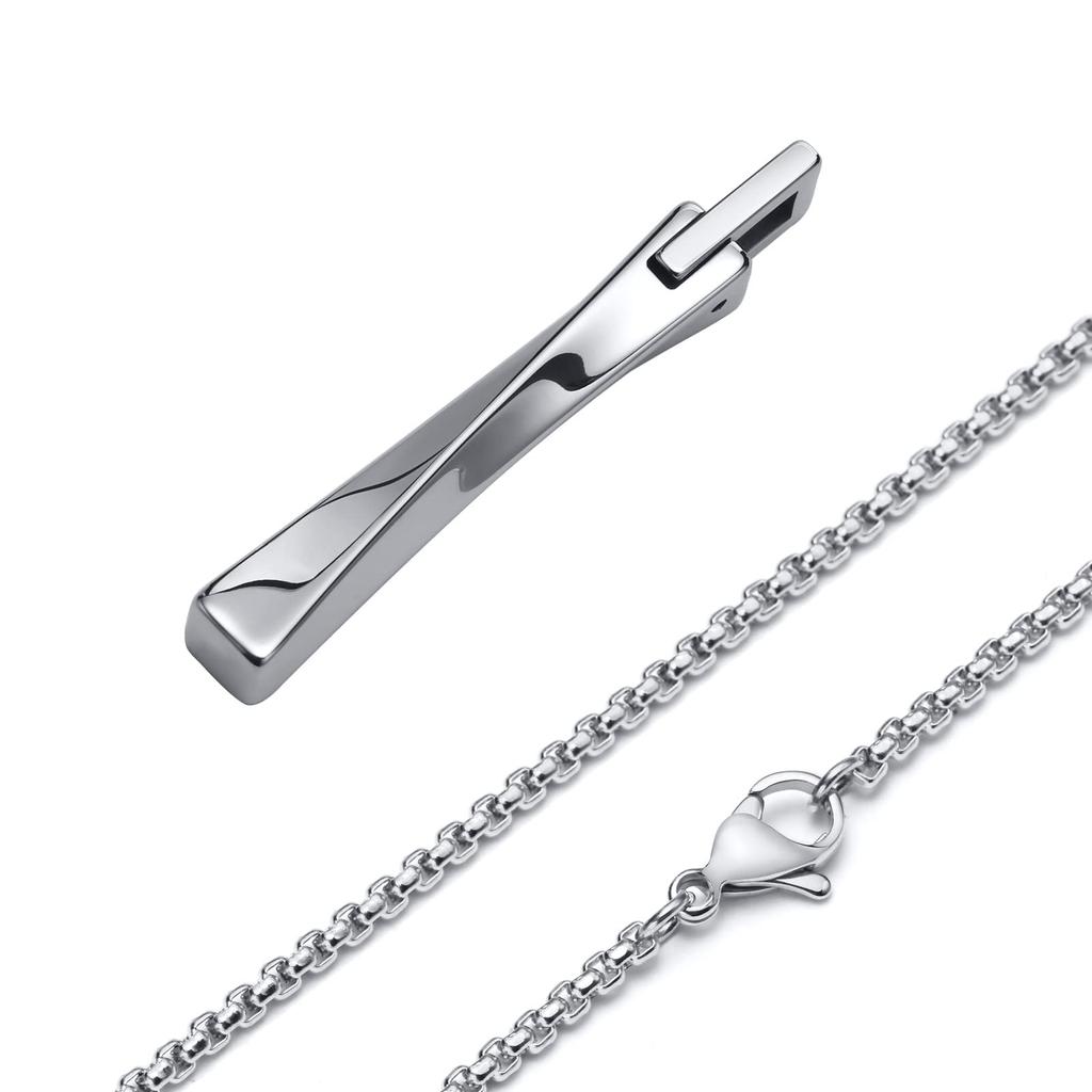 Marken Bar Halskette für Einfachen Wolfram Verdrehten Stab Spiegel 316L Chirurgischer Edelstahl 60cm Geschenk [Rockyu] Herren, Anhänger, Y-Form, Silber, Gold, Schwarz,