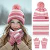 Conjunto de 3 Peças Quente de Inverno para Crianças: Gorro de Tricô Cachecol Luvas Meninos Meninas Acrílico Design Colorblock