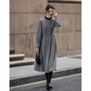 Demana Winter Color-Block Stand Collar Puff Sleeve A-Line Dress