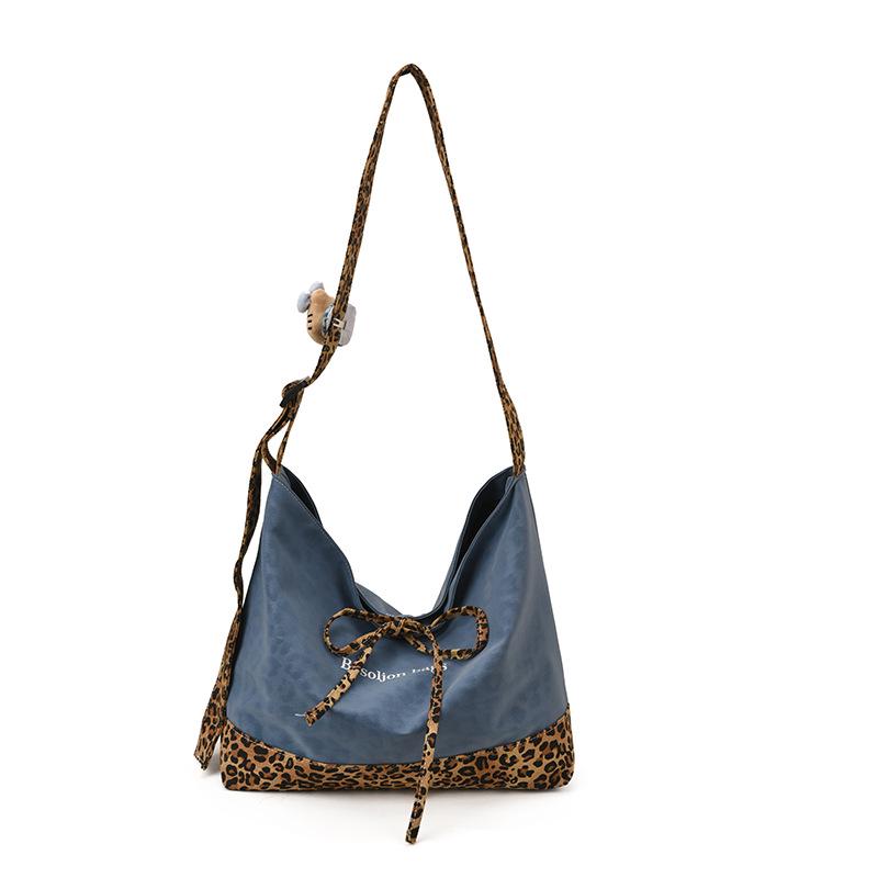 Retro Leopard Patchwork Denim Tote - Large Capacity Crossbody & Casual Shoulder Bag