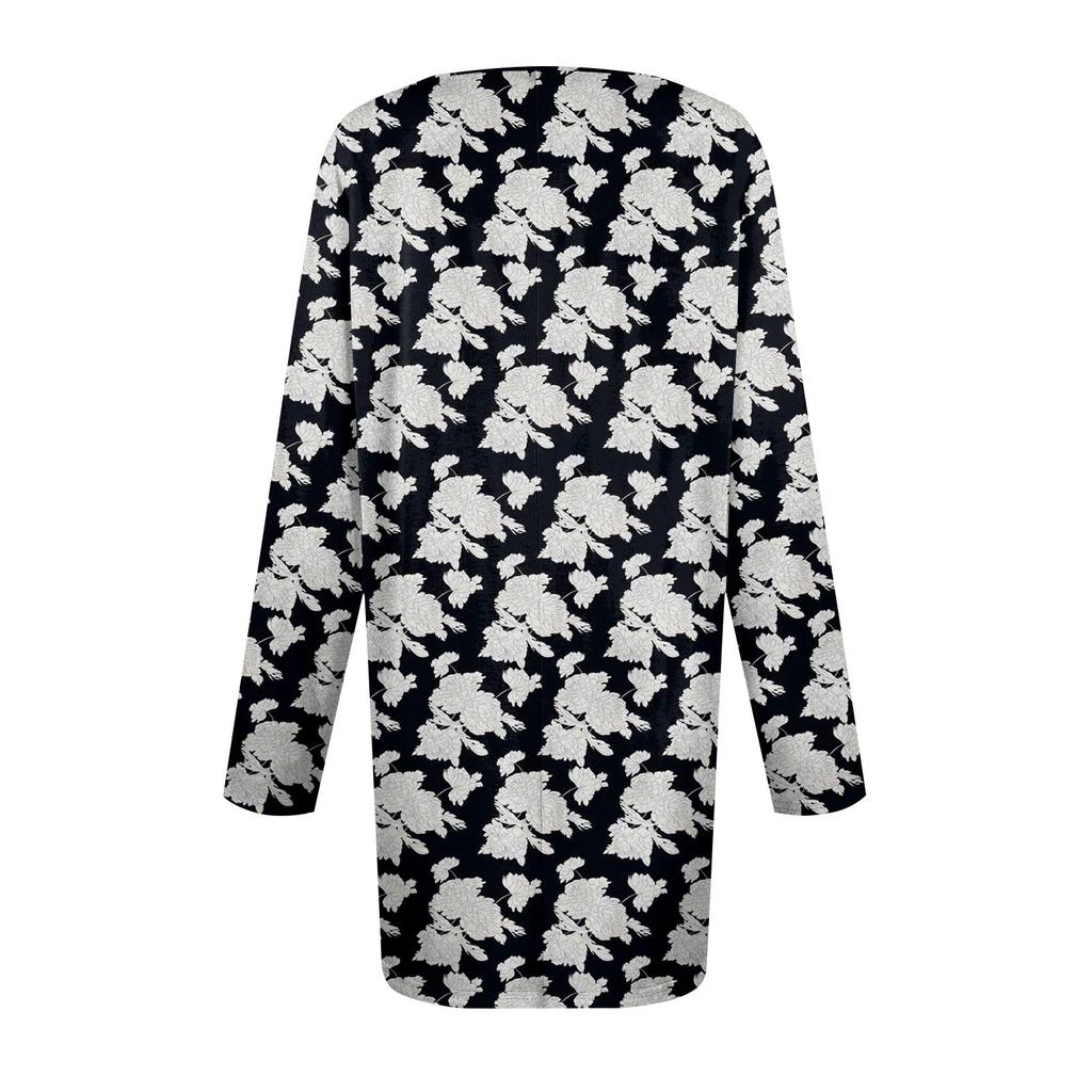 Women's Plus Size Top, Garden Collar Long Sleeved Shirt, Fashionable Floral Print Casual Top