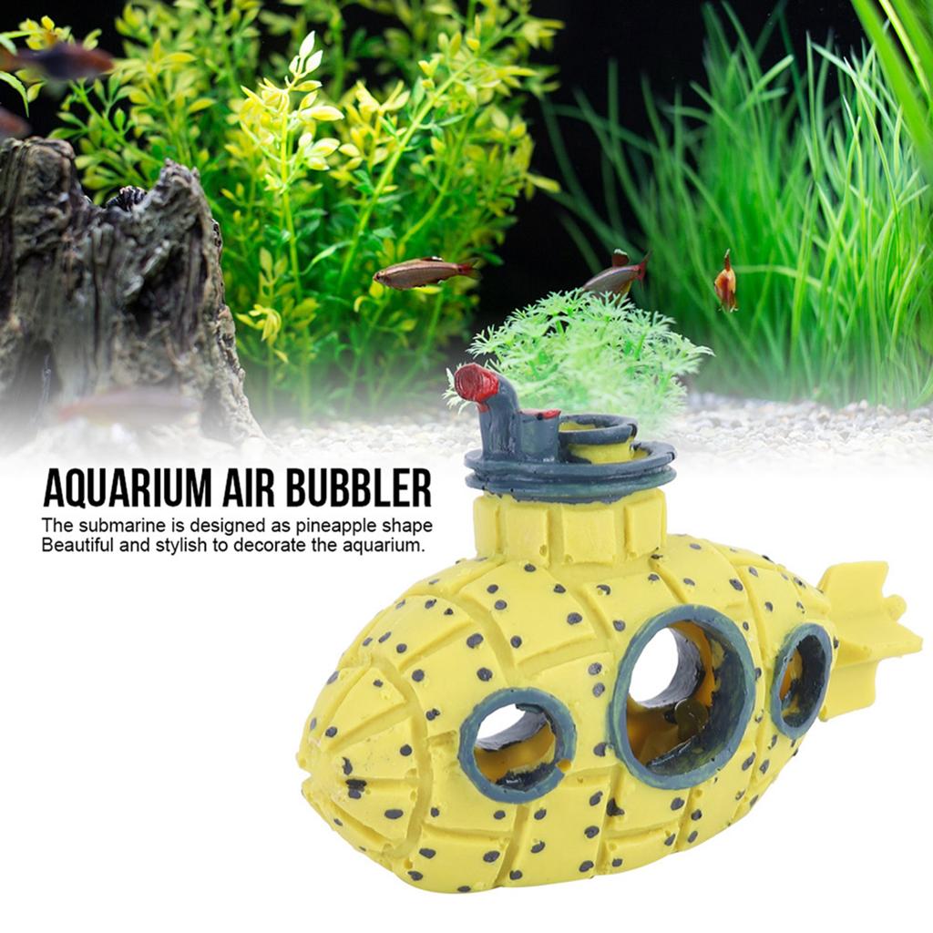 Realistic Yellow Submarine Oxygen Air Bubbler Stone Set for Fish Tank Aquarium Decoration