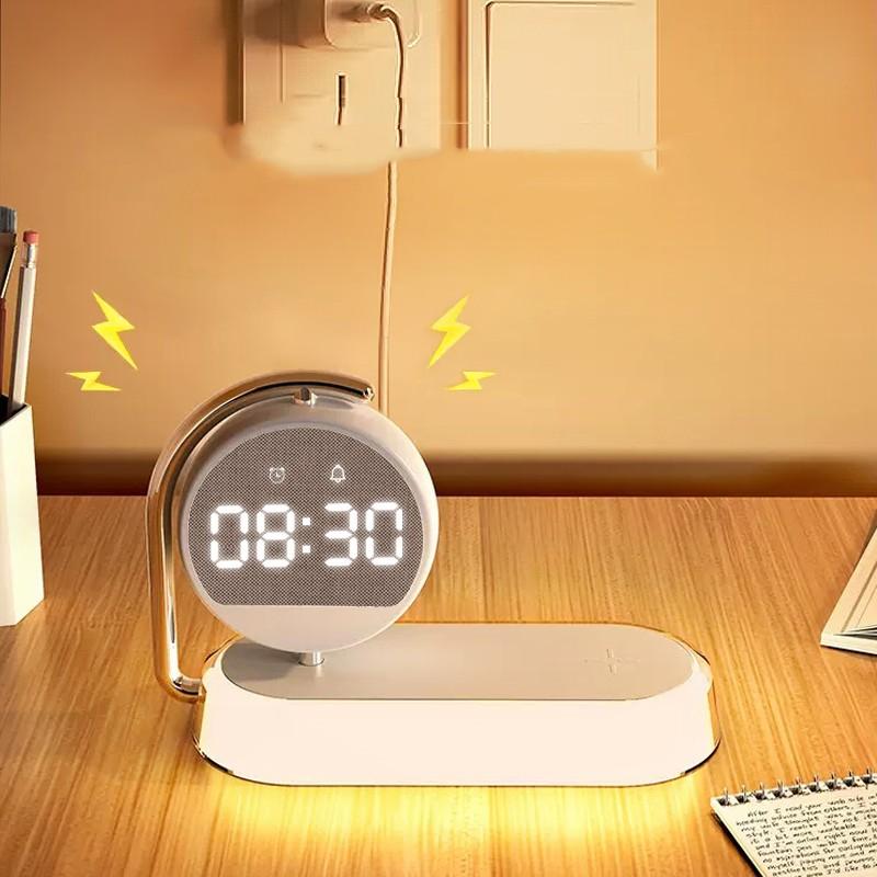 rs CE Fcc Wireless Charger 3 in 1 Clock Alarm Clock Wireless Charger LED Light Smart Phone Charger Table Desk Lamp