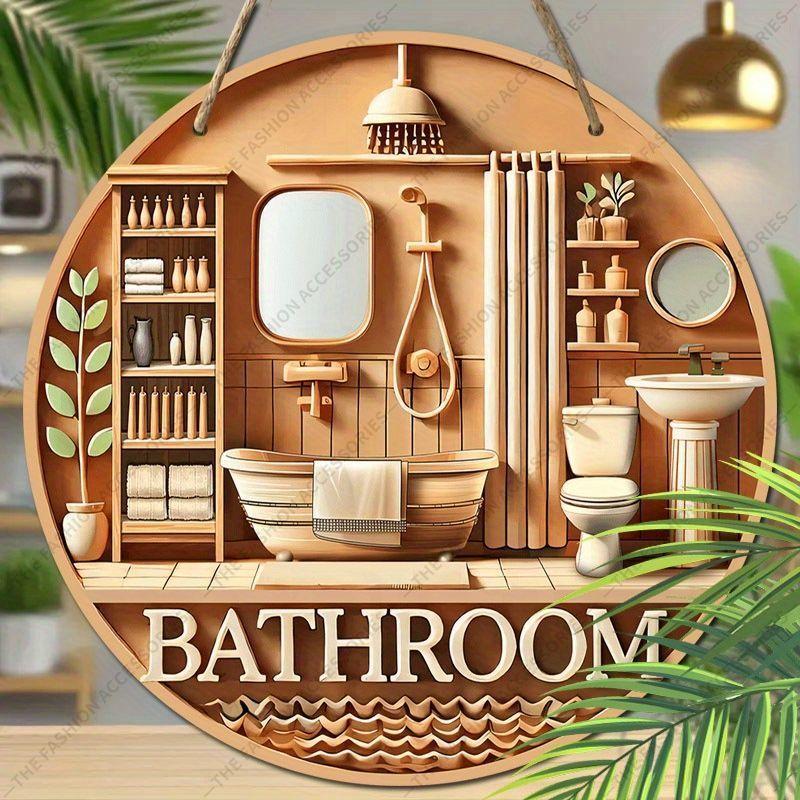 Płaski drewniany znak 2D do zawieszenia, dekoracja ścienna do domu, dekoracja łazienki, prezenty na parapetówkę dla przyjaciół, wzory łazienkowe