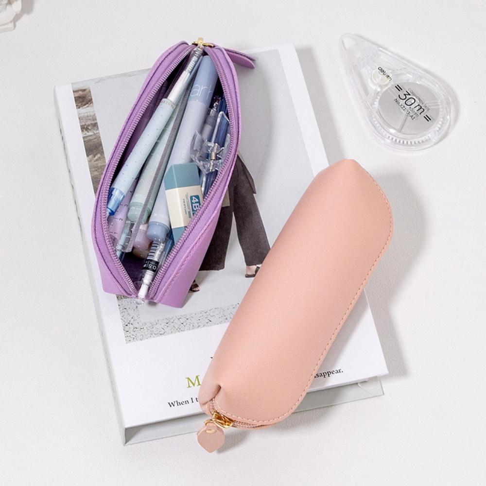 Mini Pencil Case Bag Fashion Makeup Bag Eyebrow Brush Storage Bag Premium Faux Leather Zipper Pencil Bags Simple Stationery Box